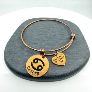 Cancer Zodiac Bangle Bracelet Rose Gold Tone Charm Celestial Gift Jewelry